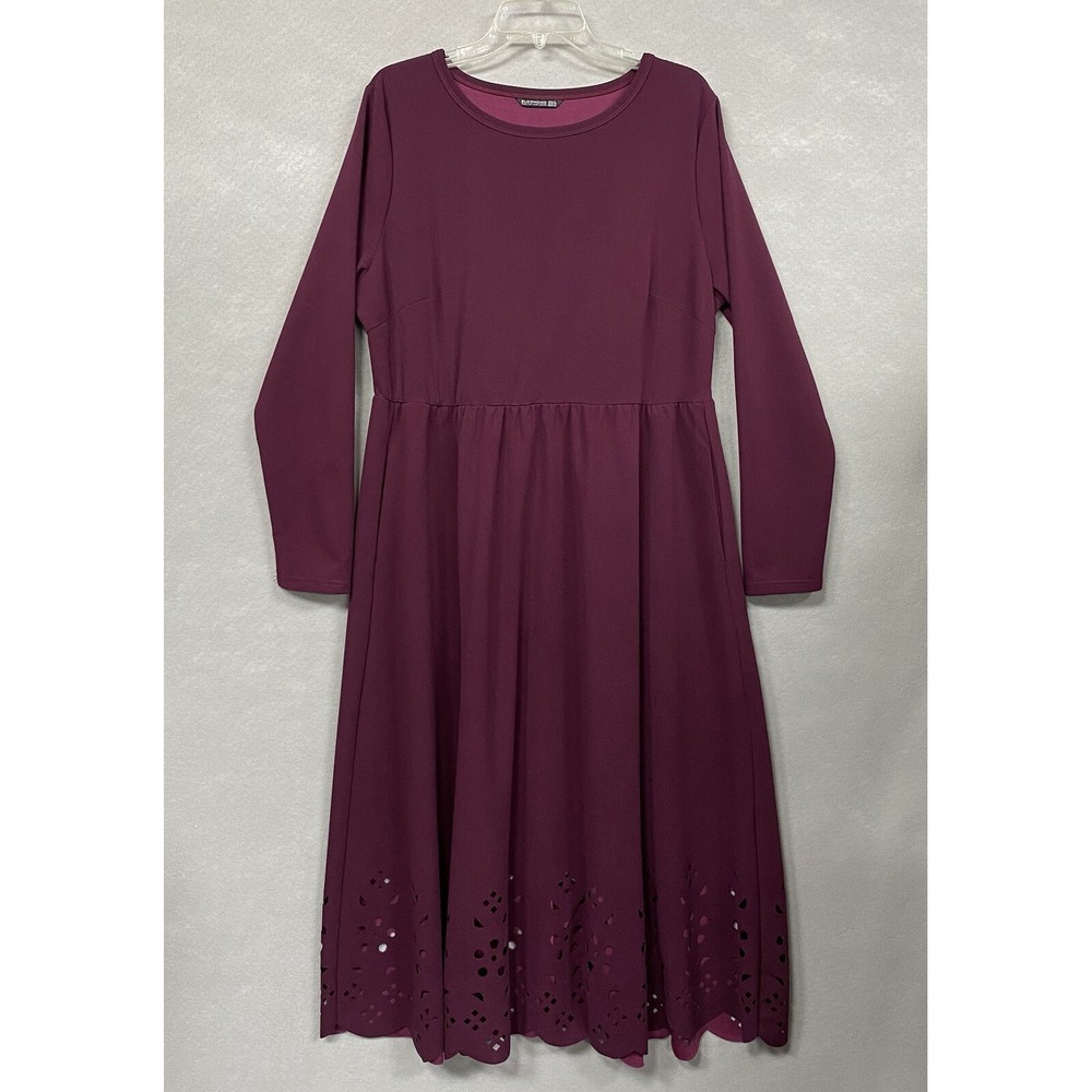 Bloomchic Midi Dress Purple Plum Long Sleeve 14/16 Cutout Hem Wedding Guest